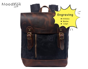 Black leather backpack, Black laptop backpack, Personalized backpack, Shoulder bag, Leather school backpack, Backpack Christmas gift