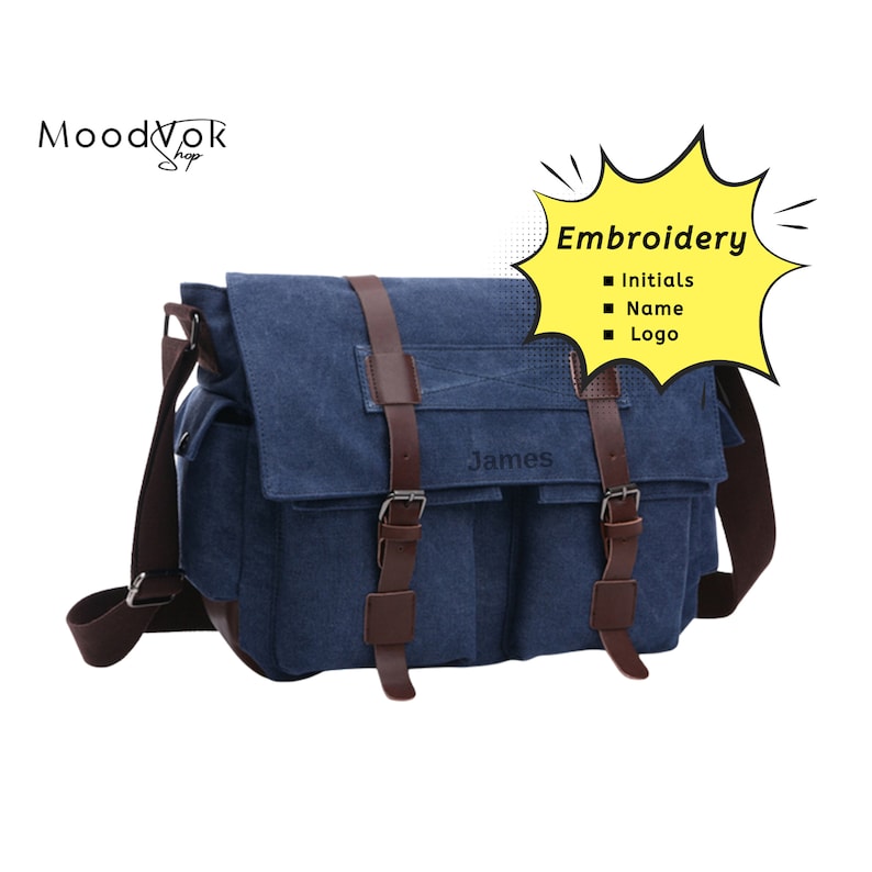 Unisex Messenger bag, Shopper bag, Personalized canvas crossbody, Waxed canvas messenger bag, Water resistant bag, Handmade gift image 1