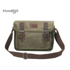 Handgefertigte Ledertasche, Canvas Crossbody Messenger Bag, Canvas Umhängetasche, Herren Ledertasche, Herren Leder Canvastasche, bestes Weihnachtsgeschenk Olive