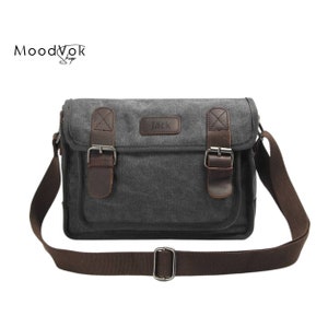 Handgefertigte Ledertasche, Canvas Crossbody Messenger Bag, Canvas Umhängetasche, Herren Ledertasche, Herren Leder Canvastasche, bestes Weihnachtsgeschenk Schwarz