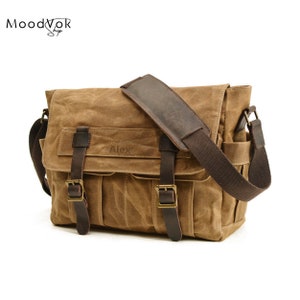 Personalized handmade waxed canvas messenger bag, Camera bag for man, Mens leather bag, Camera bag, Shoulder bag case, Crossbody bag, Gift image 4
