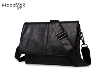 Black leather messenger bag for men, Business bag gift, Shoulder crossbody bag monogram, iPad bag, Brown messenger bag, Office handbag