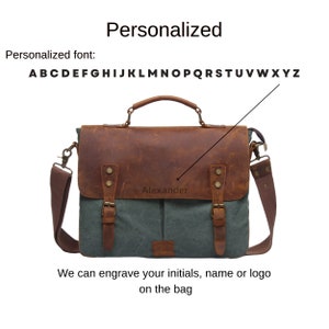 Personalized leather messenger bag, Waterproof canvas bag, Mens briefcase , Leather laptop bag, Office shoulder bag, Best graduation gift zdjęcie 3