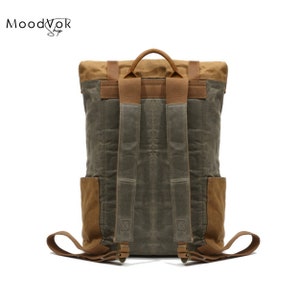 Waxed canvas backpack, Unisex backpack, Outdoor backpack, Laptop travel bag, Backpack for school, 3 colors backpack image 5