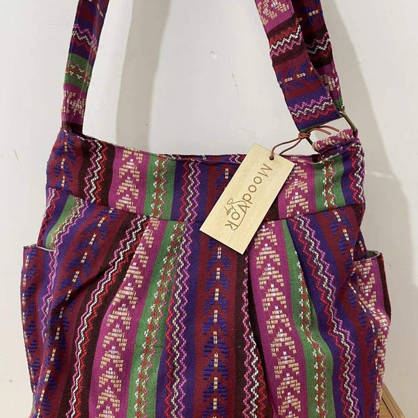 Beach bag, Women's crossbody bag, Purple hobo bag with fabric, Bohemian gypsy bag, Boho bohemian hippie nature, Shoulder bag, Messengers bag