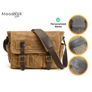 Personalized handmade waxed canvas messenger bag, Camera bag for man, Mens leather bag, Camera bag, Shoulder bag case, Crossbody bag, Gift