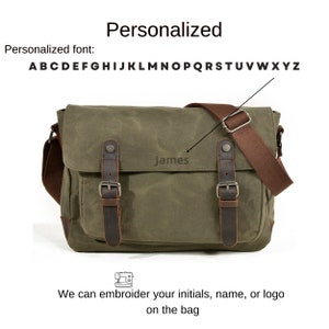 Personalisierte gewachste Canvas Umhängetasche Herren, Wochenend-Reisetasche, Laptoptasche, Wasserfeste Umhängetasche, Crossbody-Umhängetasche Bild 2