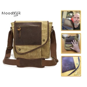 Personalized canvas leather bag, Men leather shoulder bag, Crossbody bag, Mens leather satchel, Engraved leather monogram bag, Gift for man