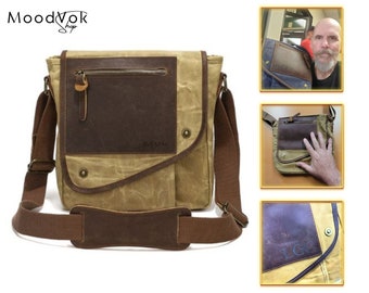 Gepersonaliseerde canvas leren tas, leren schoudertas voor mannen, Crossbody tas, leren tas voor heren, gegraveerde lederen monogram tas, cadeau voor de mens