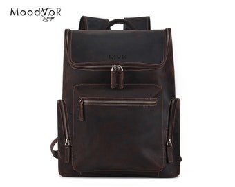 Brown Leather Backpack, Custom Men Rucksack, Personalized Men Leather Backpack