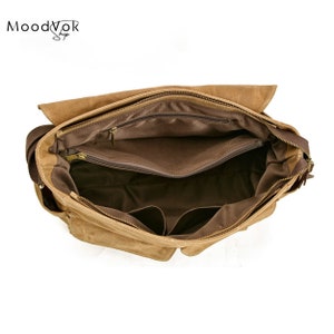 Personalized handmade waxed canvas messenger bag, Camera bag for man, Mens leather bag, Camera bag, Shoulder bag case, Crossbody bag, Gift image 6