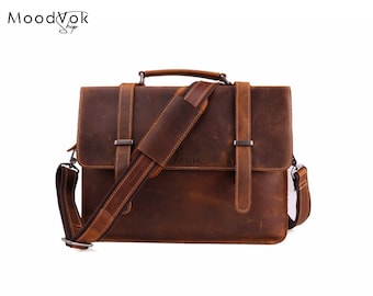 Gravierte Aktentasche aus Leder, Aktentasche aus braunem Leder, Laptop Messenger, Tasche für Männer, personalisierte Business-Laptoptasche, handgefertigte Arbeitstasche