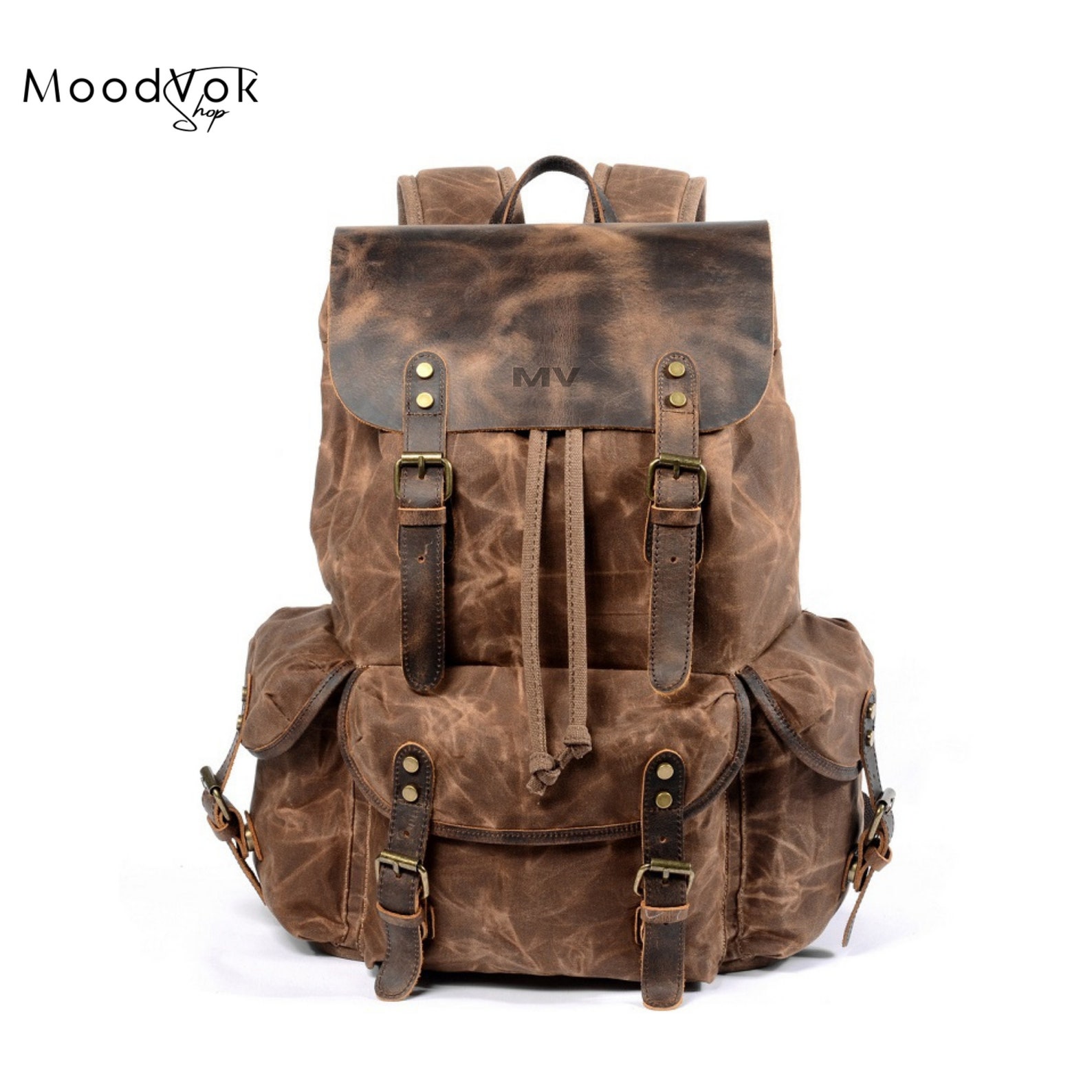 Green Canvas Leather Backpack Genuine Leather Backpack Full Etsy