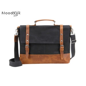 Canvas briefcase, Messenger bag, Business canvas case, Personalized messenger satchel, Executive messenger bag, Embroidered briefcase