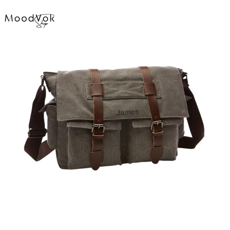 Unisex Messenger bag, Shopper bag, Personalized canvas crossbody, Waxed canvas messenger bag, Water resistant bag, Handmade gift Gray
