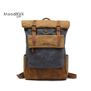 Waxed canvas backpack, Unisex backpack, Outdoor backpack, Laptop travel bag, Backpack for school, 3 colors backpack image 8