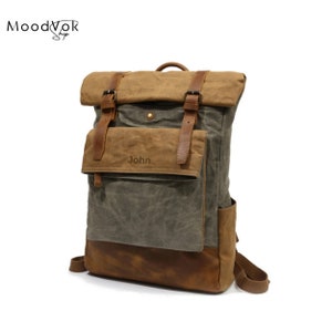 Waxed canvas backpack, Unisex backpack, Outdoor backpack, Laptop travel bag, Backpack for school, 3 colors backpack image 1