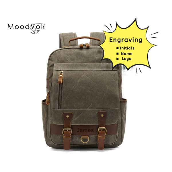 Personalisierter Rucksack, Canvas Rucksack, Lederrucksack, Lederrucksack für Männer, Reiseurlaubstasche, Laptop Rucksack, bestes Geschenk