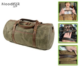 Personalized duffel bag, Messenger duffel bag, Canvas green duffel, men's bag, Unique canvas bag, Large bag, Traveler's bag, Weekend bags