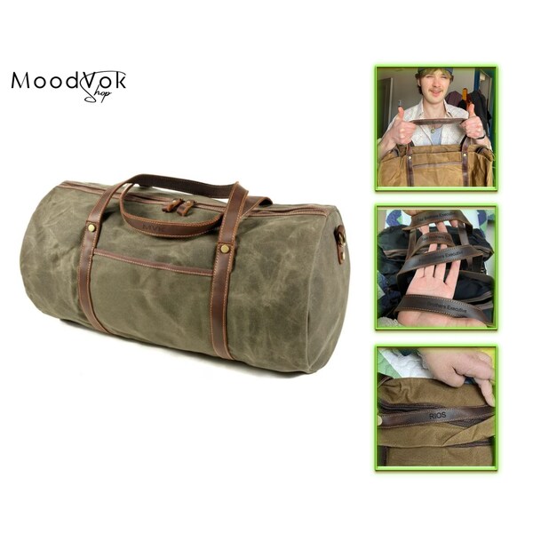 Personalized duffel bag, Messenger duffel bag, Canvas green duffel, men's bag, Unique canvas bag, Large bag, Traveler's bag, Weekend bags