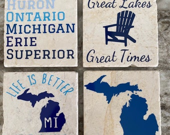 Michigan Coasters,Great Lakes,Michigan,Michigan gifts,Lake Michigan,Lake Superior,Mackinac Bridge, Lake Life
