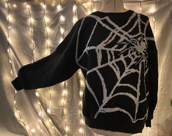 Oversized cozy cobweb knit Goth black vegan knitted punk attitude death rock winter warm jumper one size Unisex alt fashion sweater