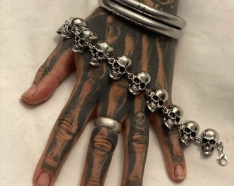 Legendary 10 Skulls Biker Goth Punk Tattoo rock n roll wristband cuff bangle bracelet gender neutral tattoo viking metal rock star gift