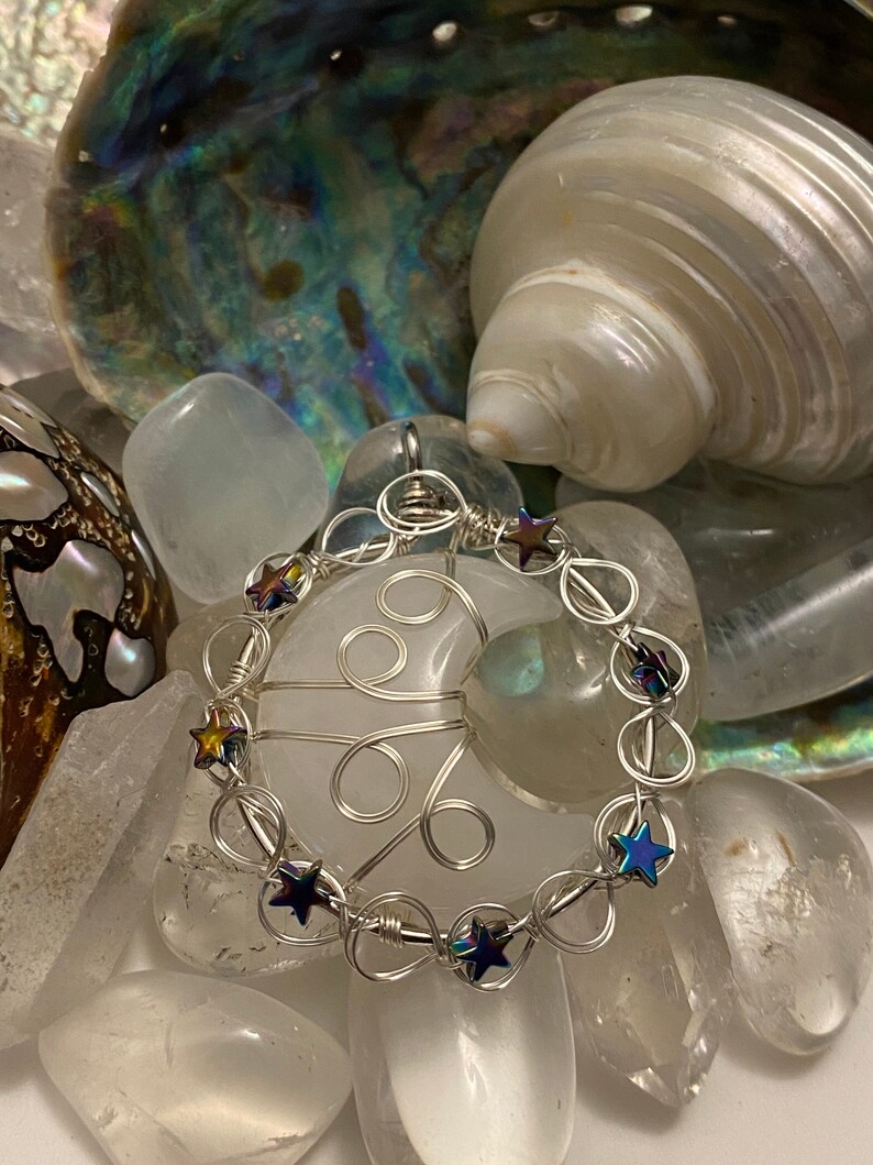 Wire Wrapped Magical Crescent Moon and Celestial Stars Healing Stone ...