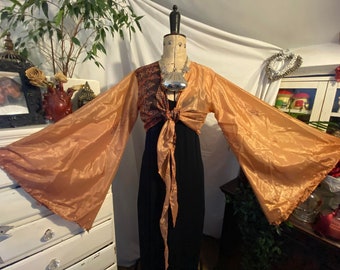 Copper blossom bell sleeve wrap tie front top shrug Boho hippy cottage fairy core sari handmade festival forest floaty cover up one size