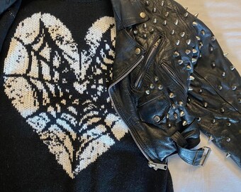 Heart of Darkness oversized boyfriend knit comfy cozy cobweb Goth black vegan punk attitude death rock one size Unisex jumper sweater