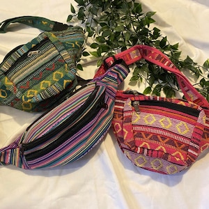 Nepalese weave unisex stripe Tibetan fanny pack bum bag waist pockets bag hippy boho festival funky hemp recycled clubber rainbow fair trade