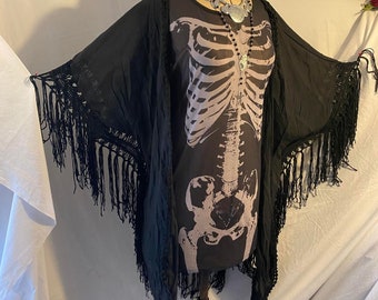 Bat wing dream catcher Fringed crochet panel Gothic curve cover up kimono goth black punk gothic One Size alternative vampire witchy wrap