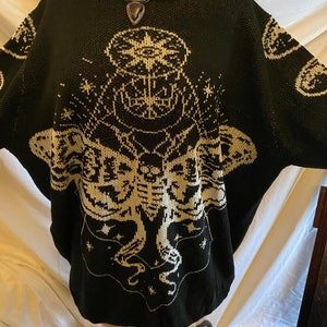 Unique birthday gift Magical etherial mystical Deaths head moon phase Lunar Moth Goth black vegan knit skeleton cozy jumper one size Unisex image 9