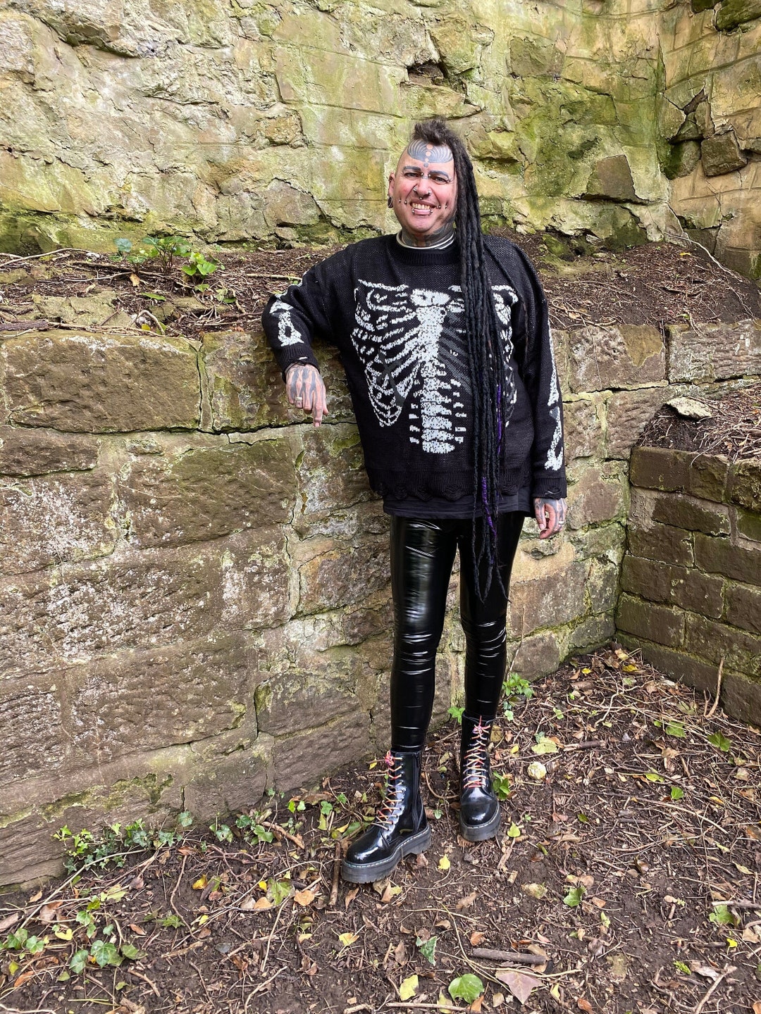 Dark Rib Distressed Oversized Fit Goth Punk Death Rock Black Vegan Long