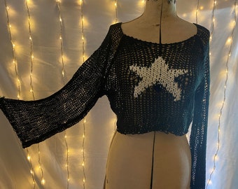 Super Star rock n roll Vegan black punk rebel rocker fantasy knit gothic short jumper One Size mall goth alternative gender neutral cover up