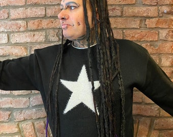 Lone star Vegan black with white single star Grunge Punk Goth one size festival stage wear emo cosplay cozy winter christmas  jumper unisex