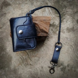 Cartera pequeña de cuero negra, Cartera con cadena para motociclistas, Cartera sencilla para motoristas, Cartera exclusiva para motociclistas, Cartera de cuero cosida a mano, Cartera plegable, Regalos