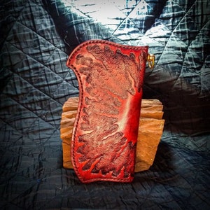 Cartera larga roja con motor exclusivo, Cartera de motociclista cosida, Cartera de cuero para hombre, Cartera tallada, Cartera de sol rojo en llamas, Cartera de monstruo aterrador, Regalos