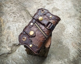 Handmade Leather Bifold Wallet: Viking Motor Biker Carved Wallet