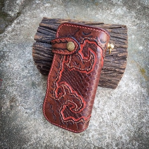 Leather long wallet, Leather unique wallet, Leather wallet mens handmade, Viking wallet, Motor wallet, Biker wallet, Carved wallet, Gifts