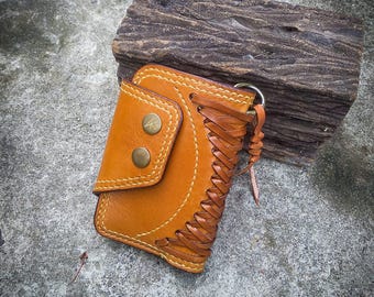 Handmade Woven Leather Bifold Wallet: Biker Trucker Style