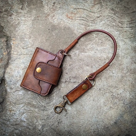 Handmade Vegtan Leather Biker Wallet: Small Bifold Viking Wallet