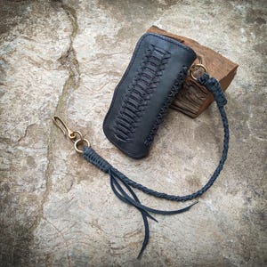 Cartera de cuero negra, Cartera tejida única, Cartera de motociclista con cadena, Cartera de camionero, Cartera de motorista, Cartera de hombre, Cartera clásica larga hecha a mano, Regalo