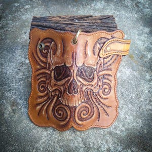 Tooled Leather Skull Wallet: Biker Motorcycle Long Wallet