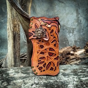 Monster gruselige geschnitzte Brieftasche, Carving Schädel lange Brieftasche, Motorrad Leder Brieftasche, Punzierte gruselige Brieftasche, Handgemachte einzigartige Biker Brieftasche, Geschenke