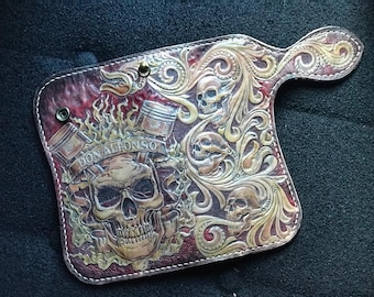 Tooled leather wallet mens, Hand carved leather wallet, Long wallet with zipper, Biker wallet chain, Skull wallet, Skeleton wallet, Gifts