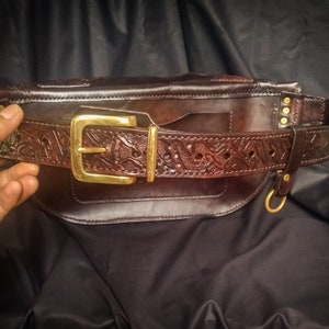 Leather Carved Brown Custom Waist Bag, Tooled Fanny Pack for Men, Leather Brown Biker Crossbody Bag, Bum Bag Handmade Leather Sling Bag image 7