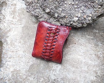 Brown leather wallet, Unique woven wallet, Bifold biker wallet, Trucker wallet, Motor wallet, Mens wallet, Small handmade classic wallet