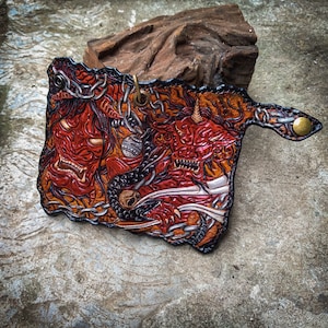 Samurai wallet, Dragon leather wallet, Monster spooky leather wallet, Leather skull wallet, Medium motorcycle biker leather wallet, Gifts