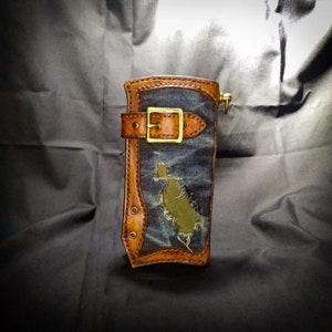 Cartera larga de mezclilla para hombre, Cartera de cuero de motocicleta repujada, Cartera de camionero cosida, Cartera de motociclista hecha a mano, Cartera de mezclilla única, Regalo